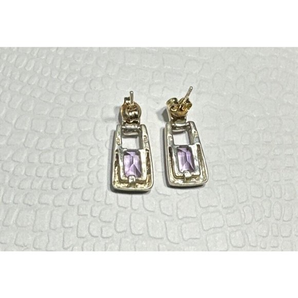 Vintage Sterling Silver and Amethyst Door Knocker Earrings Pierced Dangle Modern - Picture 5 of 6
